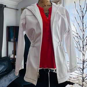 Beautiful St John Sport Coat, gold, drawstring cinch & hood Sz Small to Med